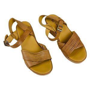 Korks Martinique Platform Tan Leather Wedges Women's Platform Sandals 9 M